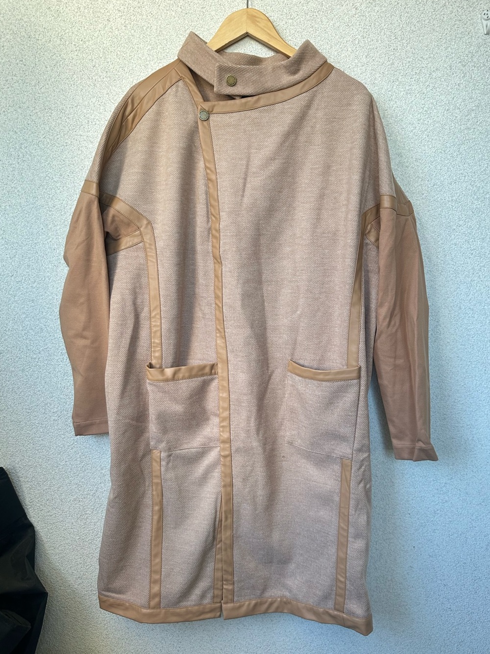 G by Giuliana Black Label Faux Leather Trim Open Front Coat XL